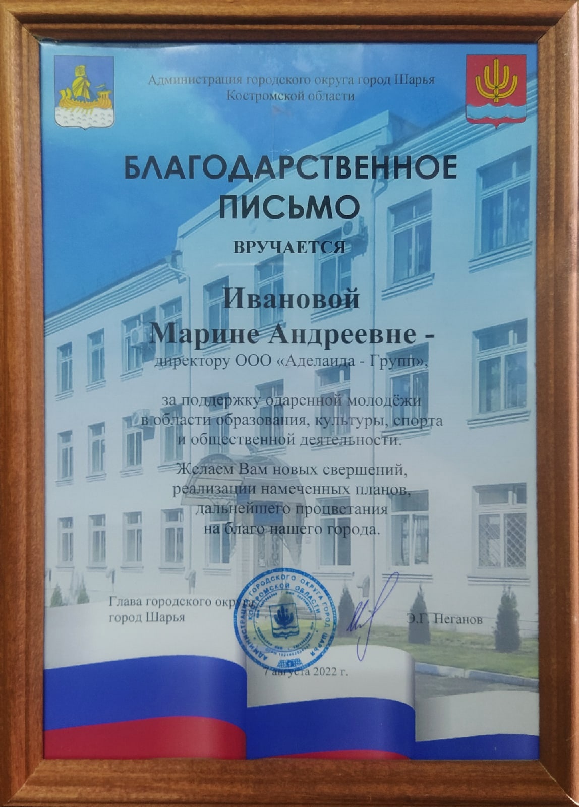 Благодарственное письмо Церемония "Триумф" 2022